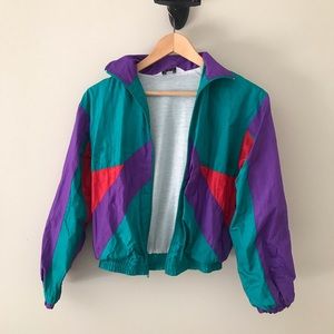 Vintage Retro Crop Color Block Windbreaker
